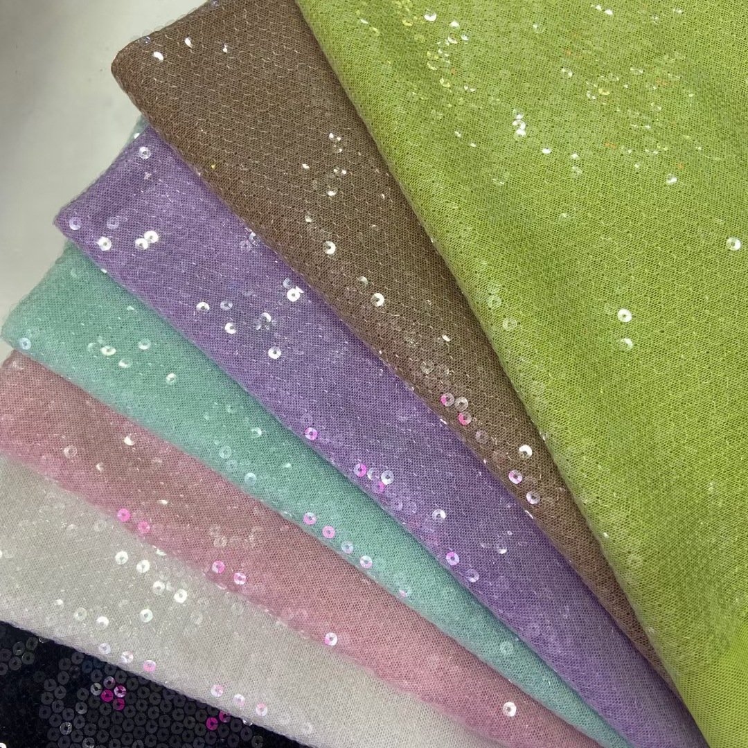 Embroidery fabric elegant party dress sequin lace fabric embroidery transparent sequin lace fabric for wedding dress