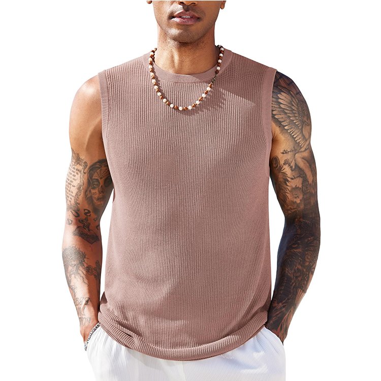 Men's Fitness Tank Top Custom Logo Athletic Running Gym Vest Breathable Ribbed Knitted Weave Muscle Sleeveless Work out Top