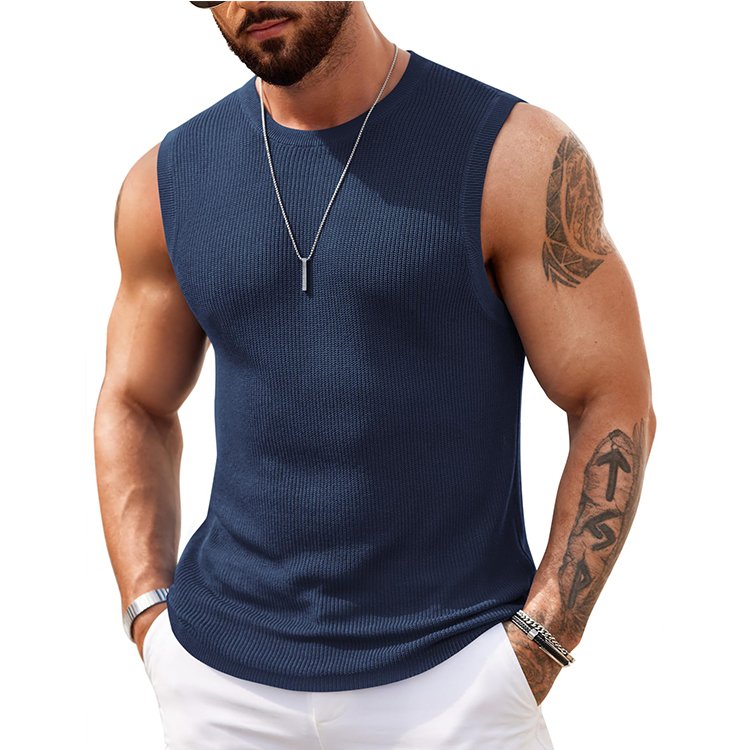 Men's Fitness Tank Top Custom Logo Athletic Running Gym Vest Breathable Ribbed Knitted Weave Muscle Sleeveless Work out Top