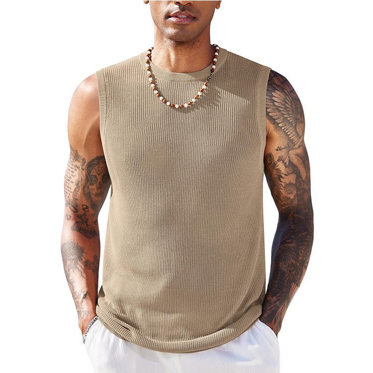 Men's Fitness Tank Top Custom Logo Athletic Running Gym Vest Breathable Ribbed Knitted Weave Muscle Sleeveless Work out Top