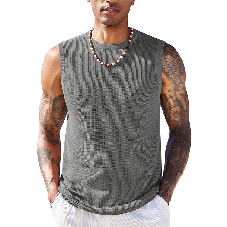 Men's Fitness Tank Top Custom Logo Athletic Running Gym Vest Breathable Ribbed Knitted Weave Muscle Sleeveless Work out Top