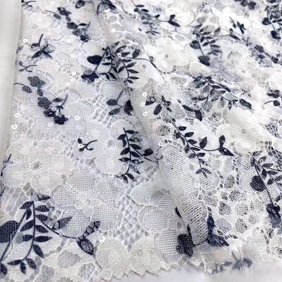 FLower 3mm sequins transparent Film Sequin Embroidery Fabric Lace Printed Fabric for Party Dress