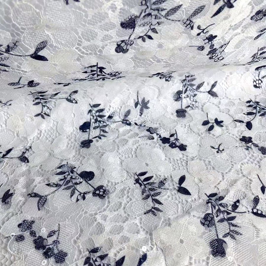 FLower 3mm sequins transparent Film Sequin Embroidery Fabric Lace Printed Fabric for Party Dress