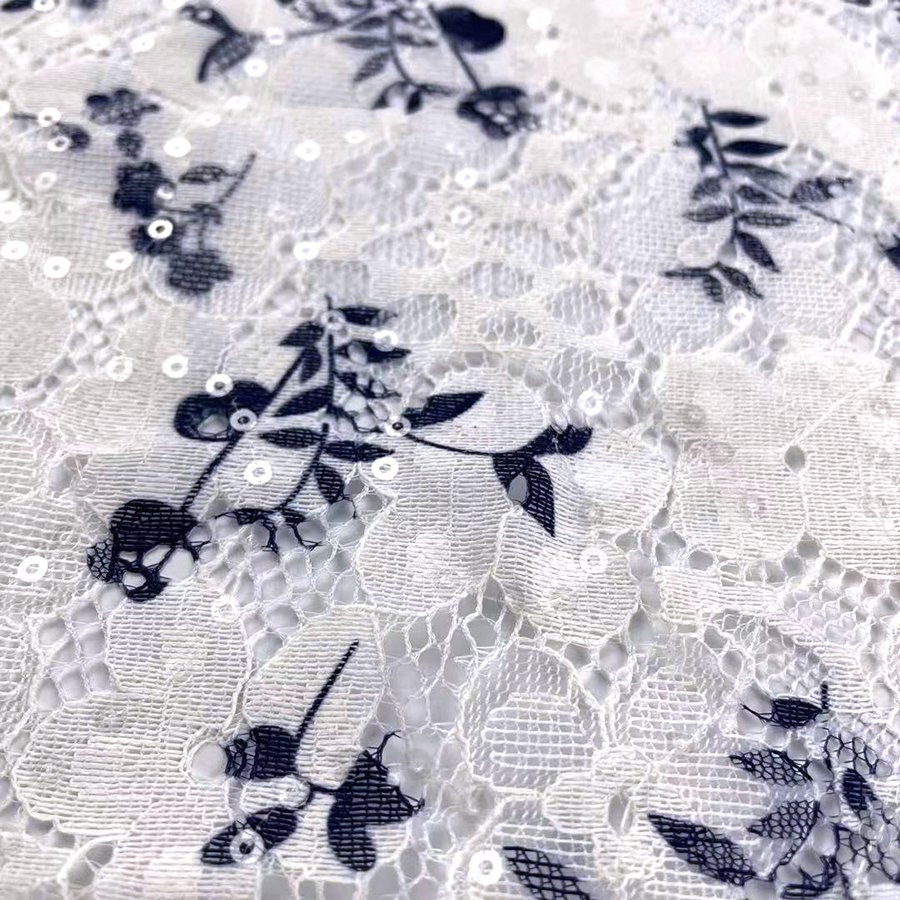 FLower 3mm sequins transparent Film Sequin Embroidery Fabric Lace Printed Fabric for Party Dress