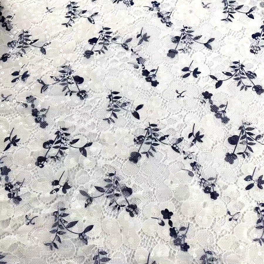 FLower 3mm sequins transparent Film Sequin Embroidery Fabric Lace Printed Fabric for Party Dress