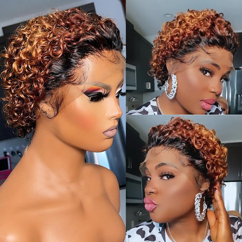 Pixie Cut Wigs Brazilian Hair 13*1 Closure Short Bob Wigs For Women 13x4 Curly Lace Pixie Wigs With Baby Hair