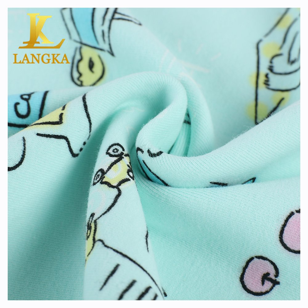 Langka high quality 95 percent cotton 5 percent spandex custom knit cotton/spandex cartoon print fabric for babies