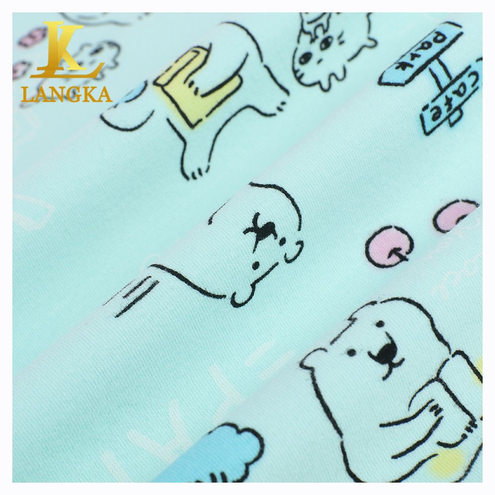 Langka high quality 95 percent cotton 5 percent spandex custom knit cotton/spandex cartoon print fabric for babies