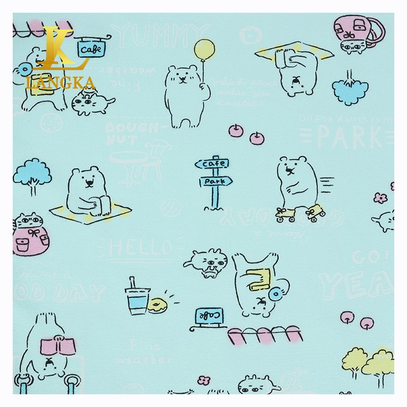 Langka high quality 95 percent cotton 5 percent spandex custom knit cotton/spandex cartoon print fabric for babies