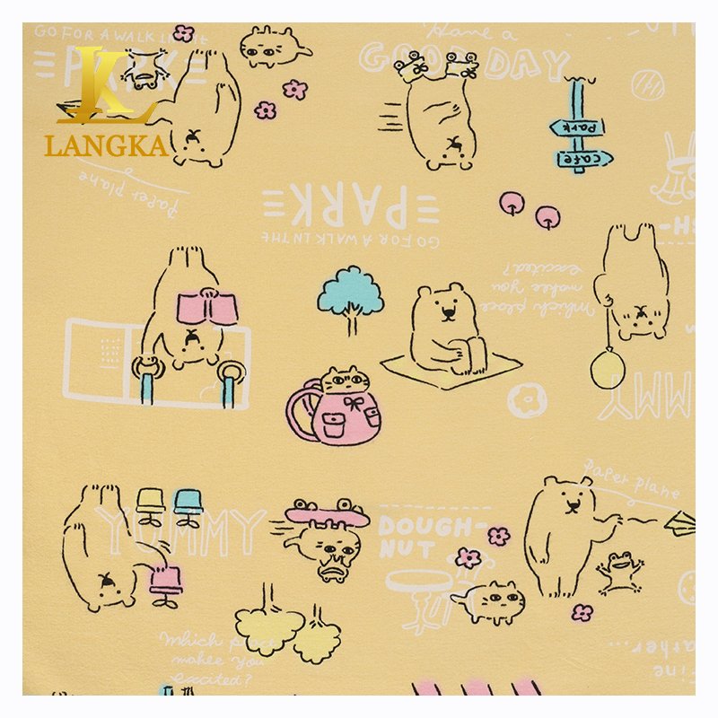Langka high quality 95 percent cotton 5 percent spandex custom knit cotton/spandex cartoon print fabric for babies