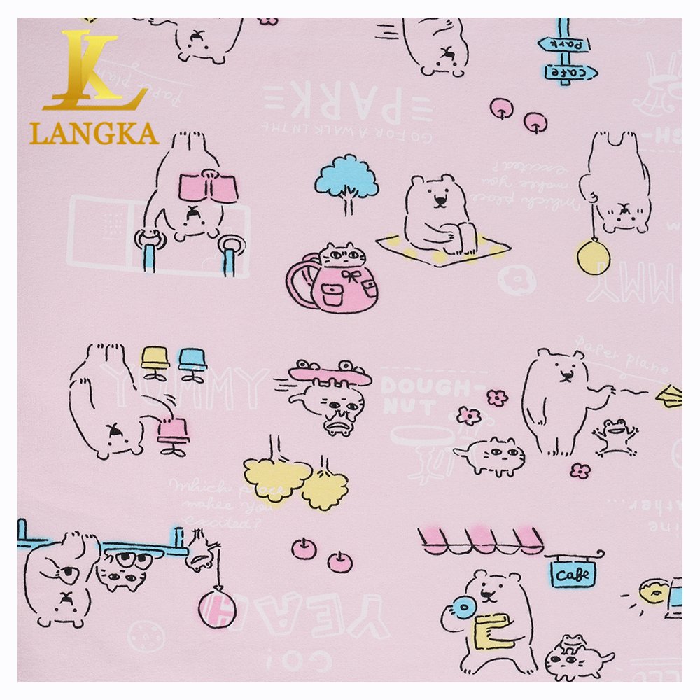 Langka high quality 95 percent cotton 5 percent spandex custom knit cotton/spandex cartoon print fabric for babies