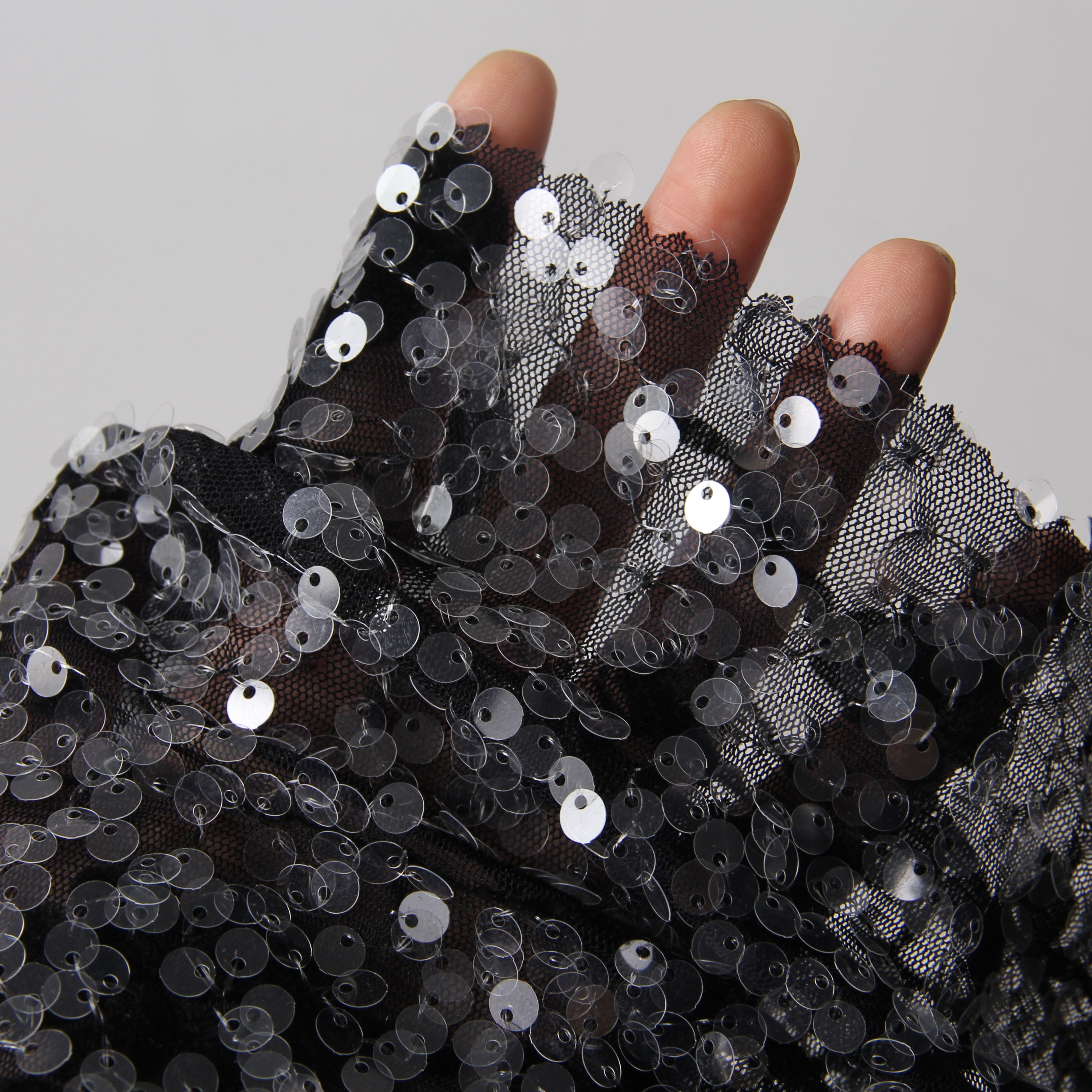 Fashion Fabric Shiny High-Density Semi-Transparent Soft Mesh Sequin Embroidery Fabric for Skirts Pillows T-shirts