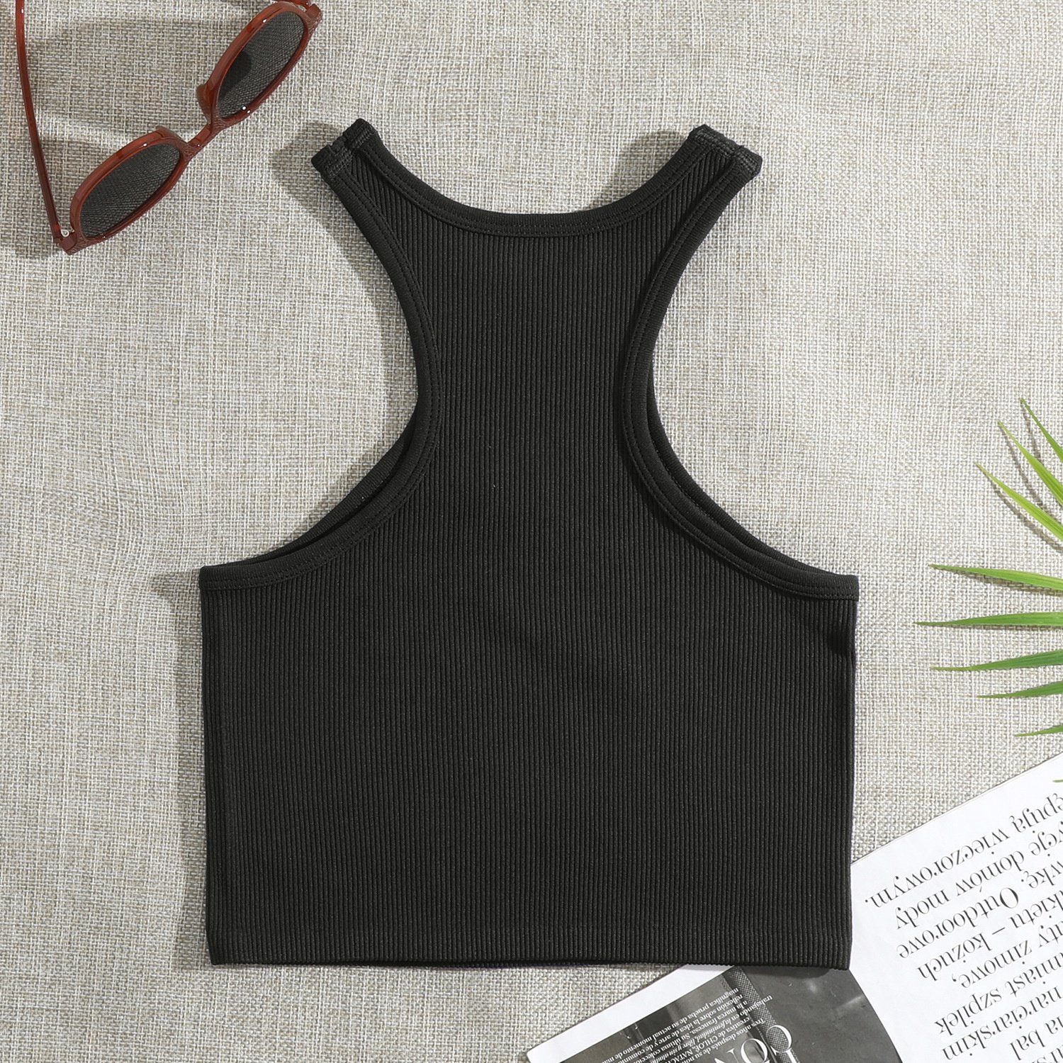 OEM Clothing Custom Logo Graphic Wholesale Blank Ladies White Black Plain Basic Knit Ribbed Crop Tank Top Women