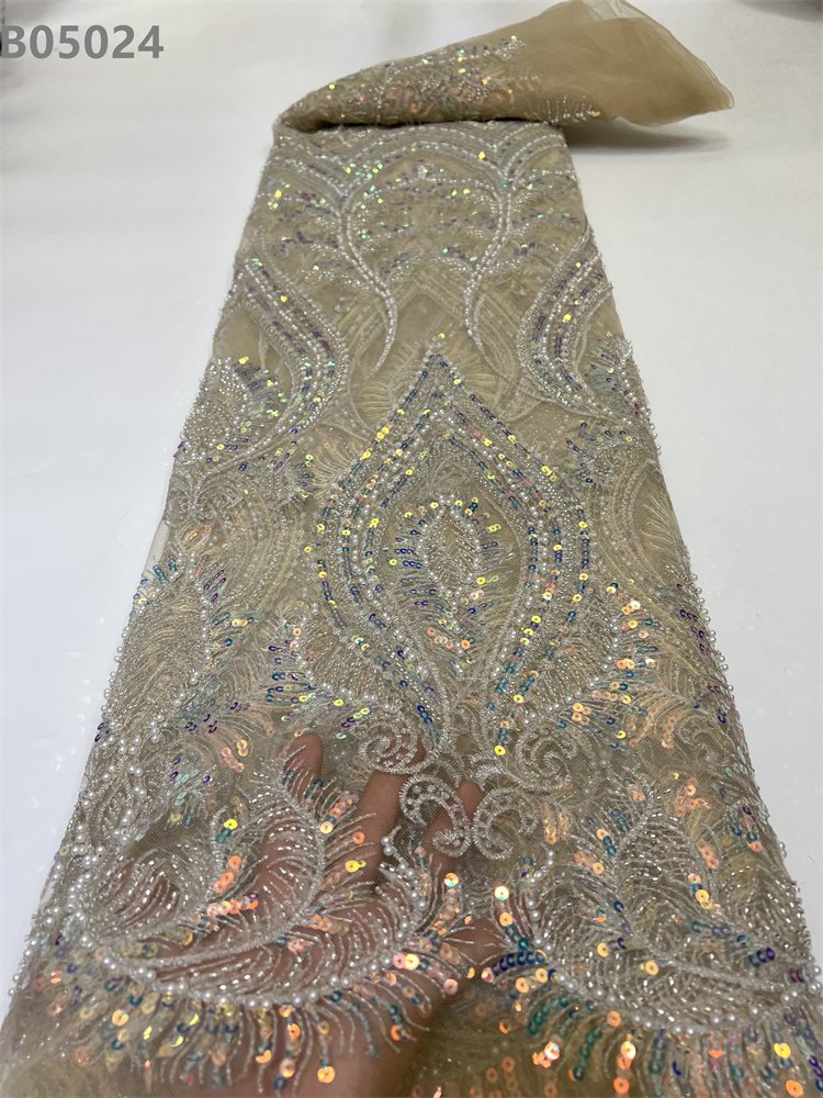 Handwork Beads Embroidery Lace Tulle Pearls Embroidered Beaded Fabric Glitter Sequin Net Lace Fabric