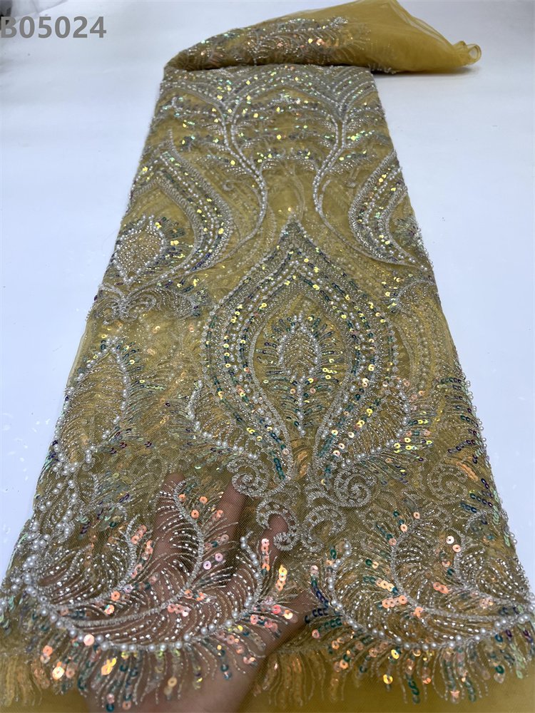 Handwork Beads Embroidery Lace Tulle Pearls Embroidered Beaded Fabric Glitter Sequin Net Lace Fabric