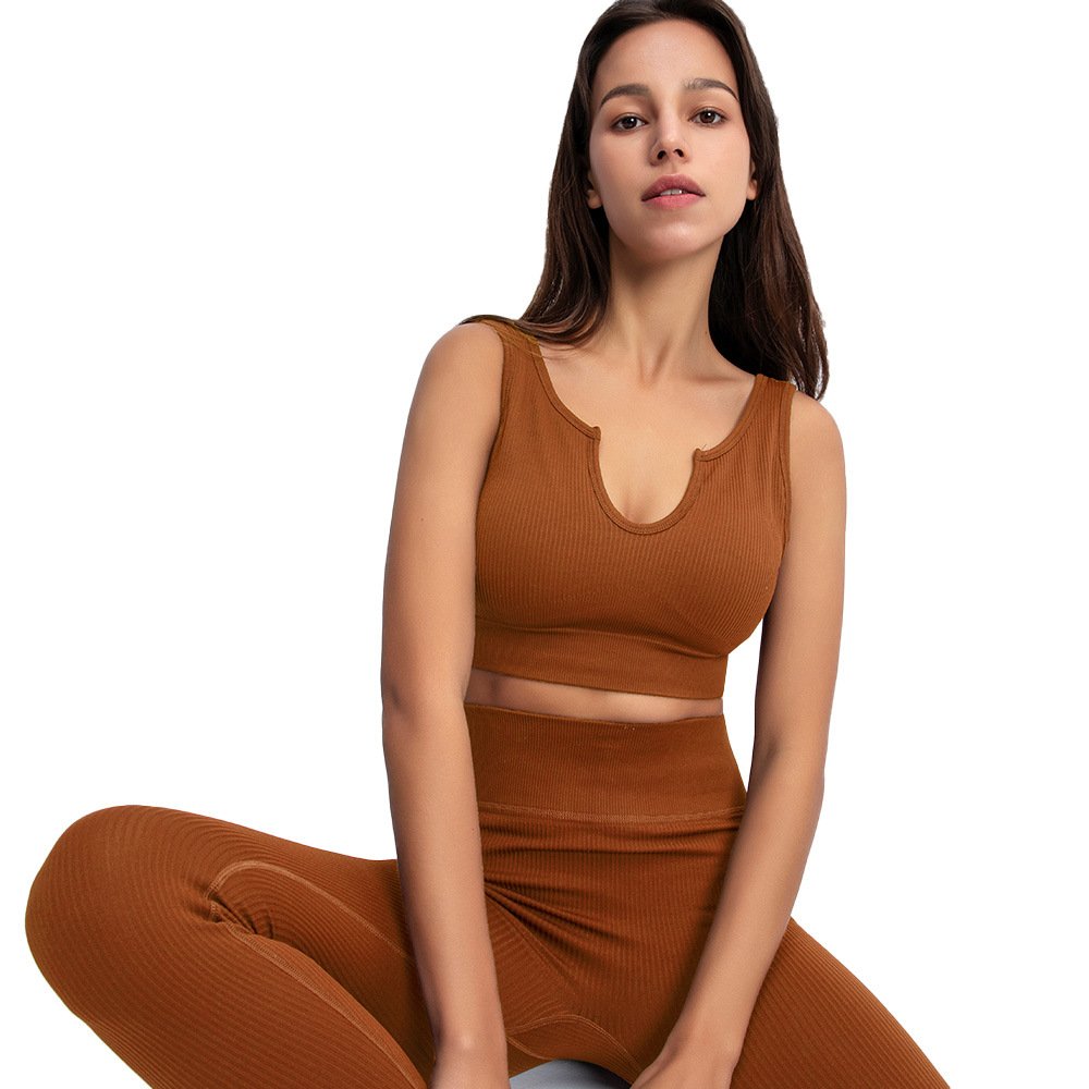 Girl Popular yoga suits 2 piece outfits seamless womens 2024 two piece pants leggings sport bra ribbed pinstripe set women
