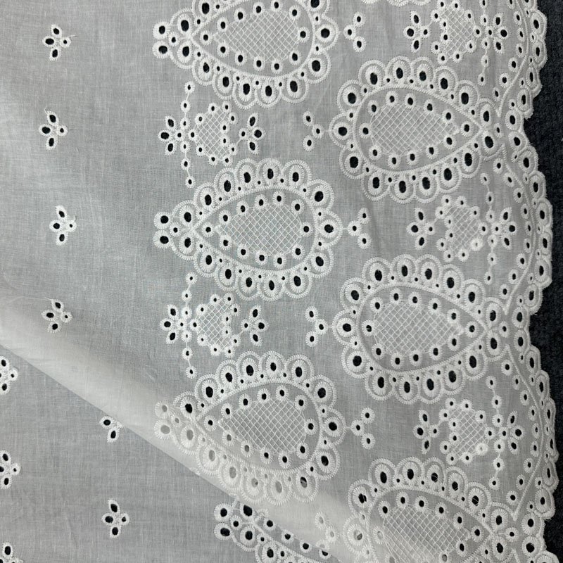 Factory Manufacturer Hole Floral Double side wave edges embroidery fabric Cotton Lace for Casual Dress