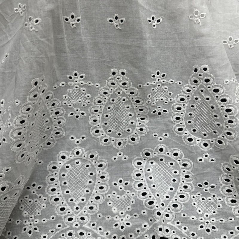 Factory Manufacturer Hole Floral Double side wave edges embroidery fabric Cotton Lace for Casual Dress