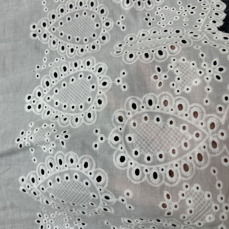 Factory Manufacturer Hole Floral Double side wave edges embroidery fabric Cotton Lace for Casual Dress