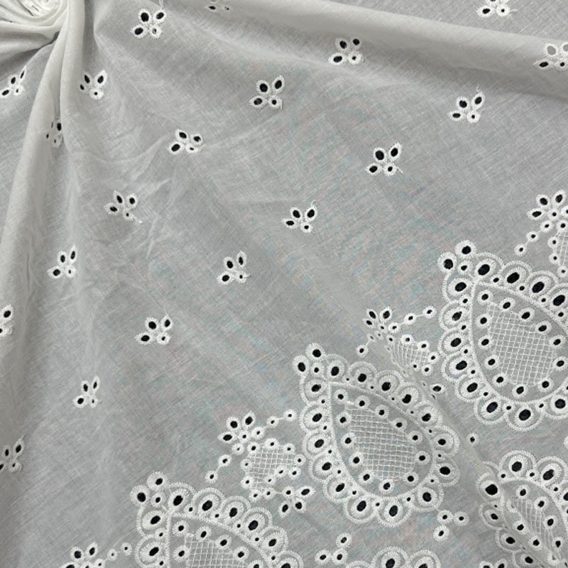 Factory Manufacturer Hole Floral Double side wave edges embroidery fabric Cotton Lace for Casual Dress