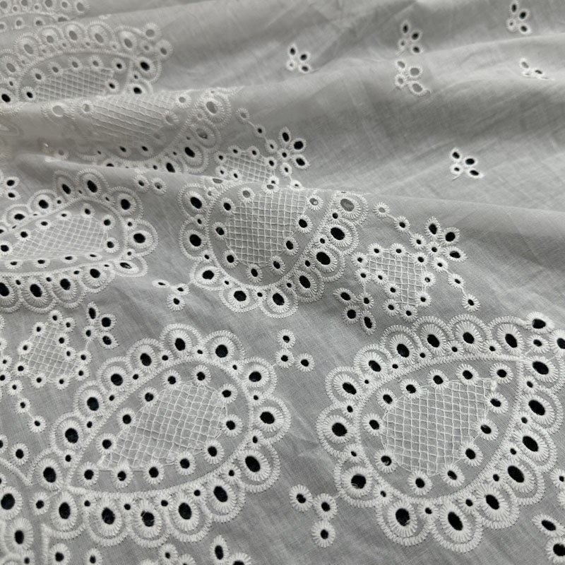 Factory Manufacturer Hole Floral Double side wave edges embroidery fabric Cotton Lace for Casual Dress