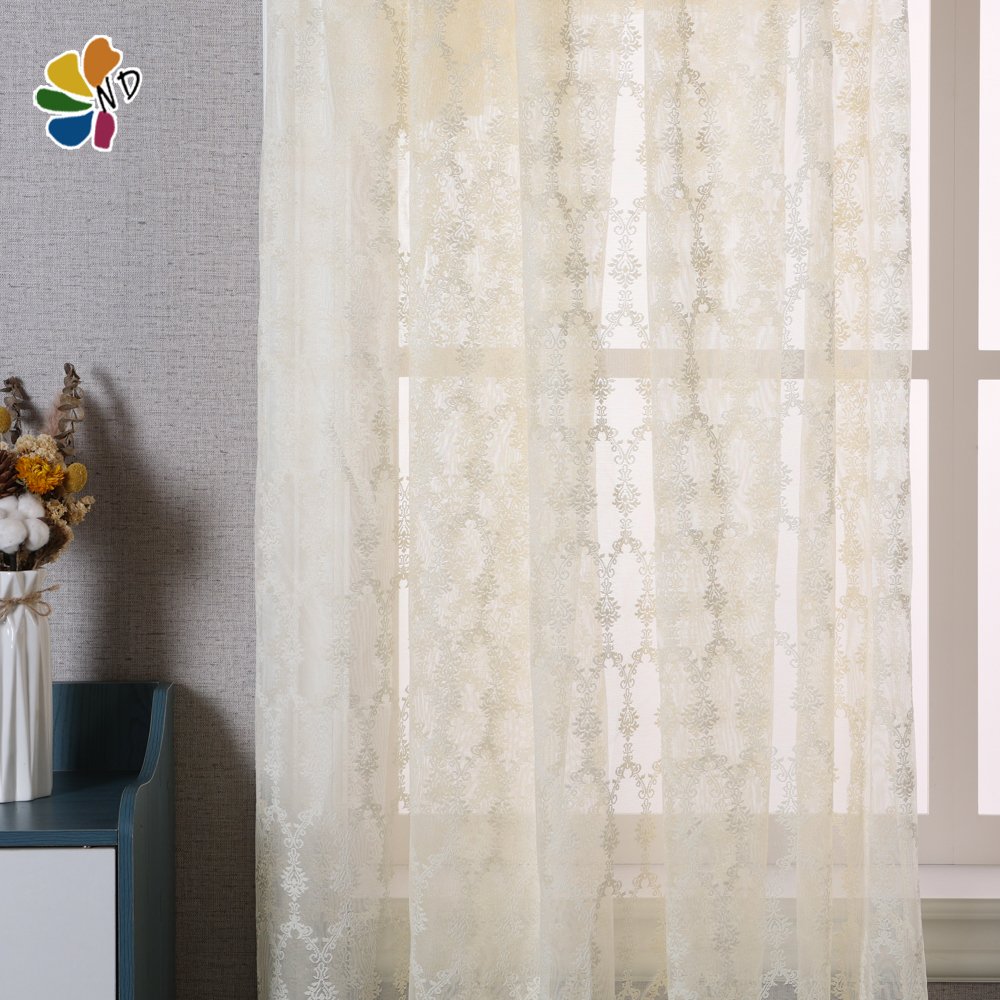 100gsm lace sheer curtains embroidery fabric for the living room