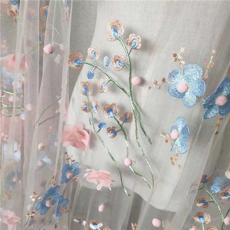 2024 wholesale Beautiful 3D Flower beaded Cheap Textile Embroidery Fabric Swiss Voile lace