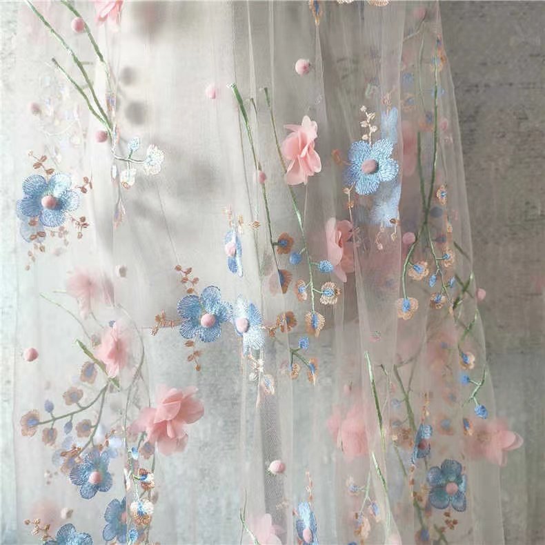 2024 wholesale Beautiful 3D Flower beaded Cheap Textile Embroidery Fabric Swiss Voile lace