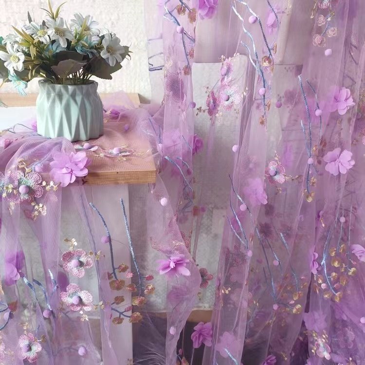 2024 wholesale Beautiful 3D Flower beaded Cheap Textile Embroidery Fabric Swiss Voile lace