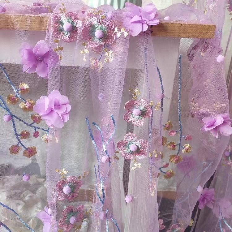 2024 wholesale Beautiful 3D Flower beaded Cheap Textile Embroidery Fabric Swiss Voile lace