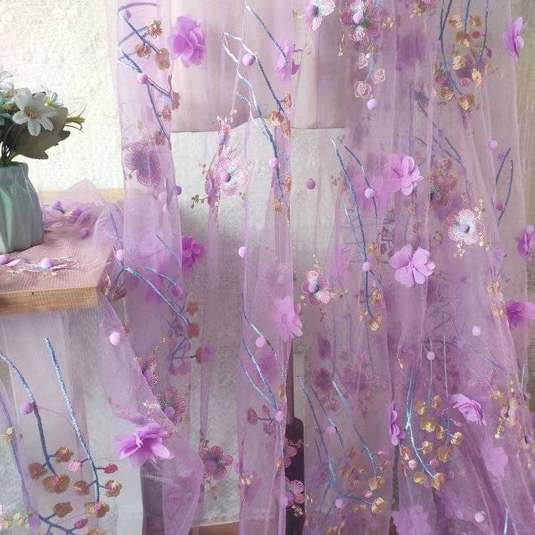 2024 wholesale Beautiful 3D Flower beaded Cheap Textile Embroidery Fabric Swiss Voile lace
