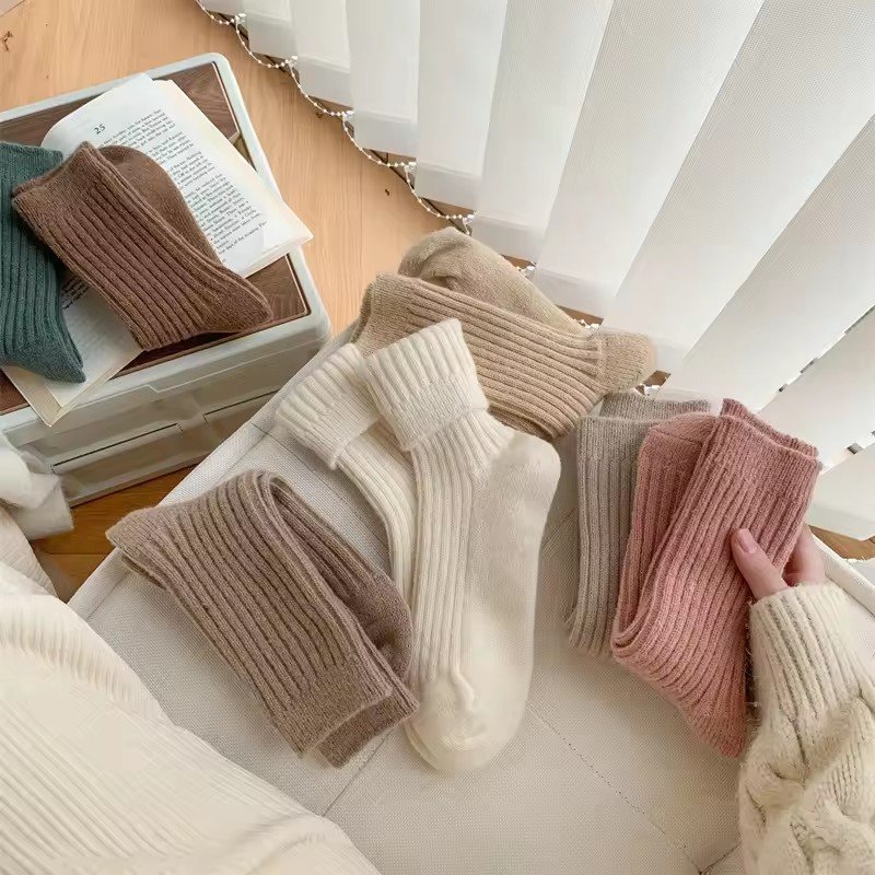 High Quality Loose Foldable Cuff Ribbed Women's Socks Autumn Winter Thick Warm Wool Cashmere Socks