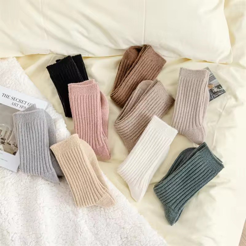 High Quality Loose Foldable Cuff Ribbed Women's Socks Autumn Winter Thick Warm Wool Cashmere Socks