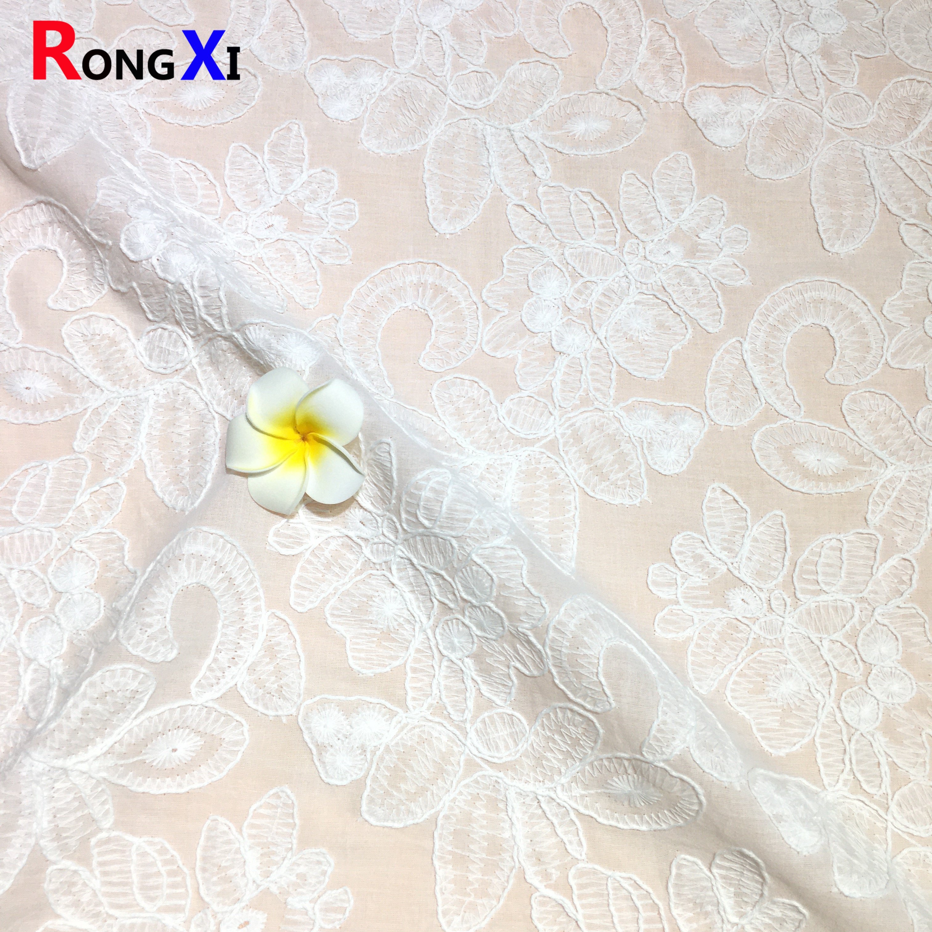 RXF2206 Italian lace trim floral embroidery 3D cotton eyelet fabric