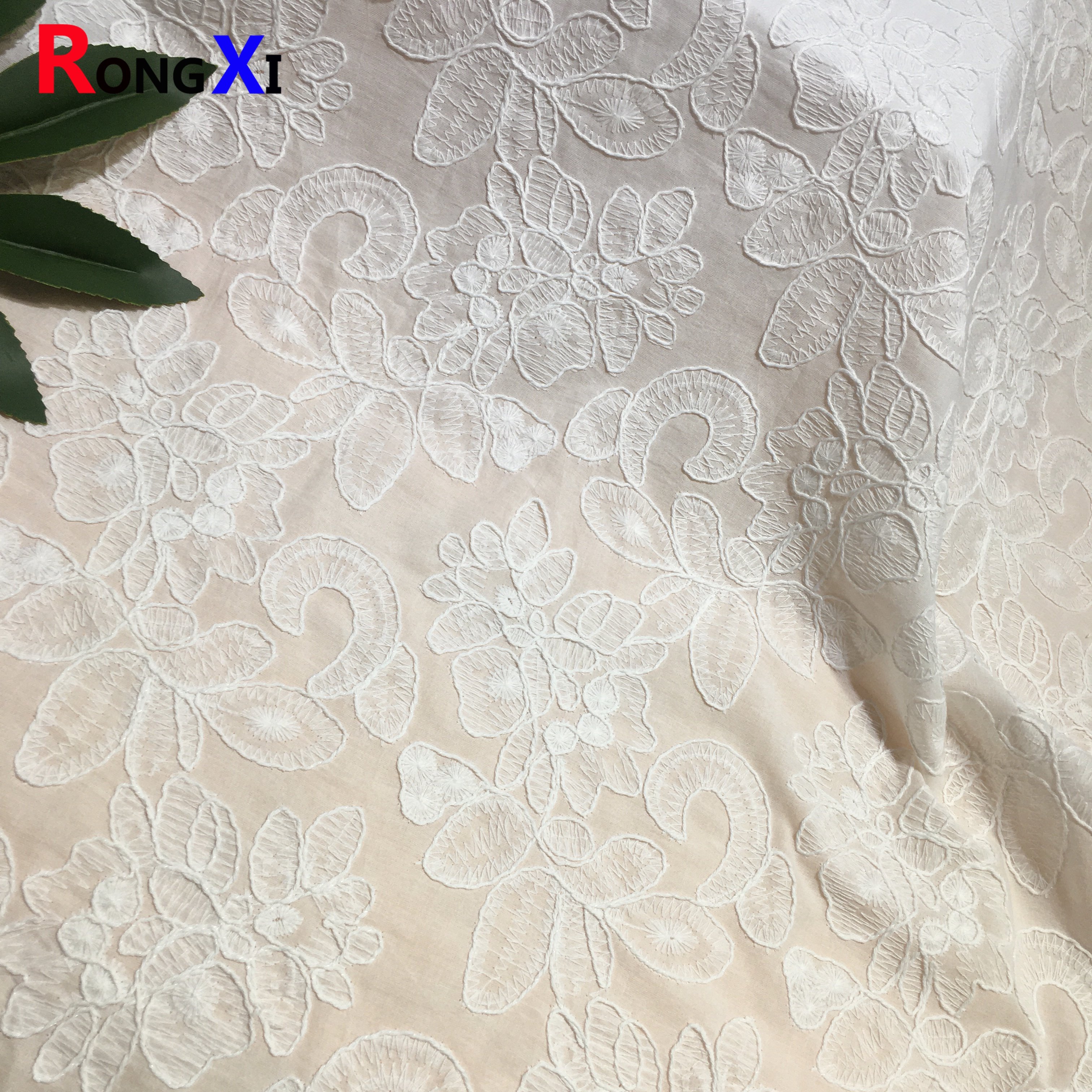 RXF2206 Italian lace trim floral embroidery 3D cotton eyelet fabric