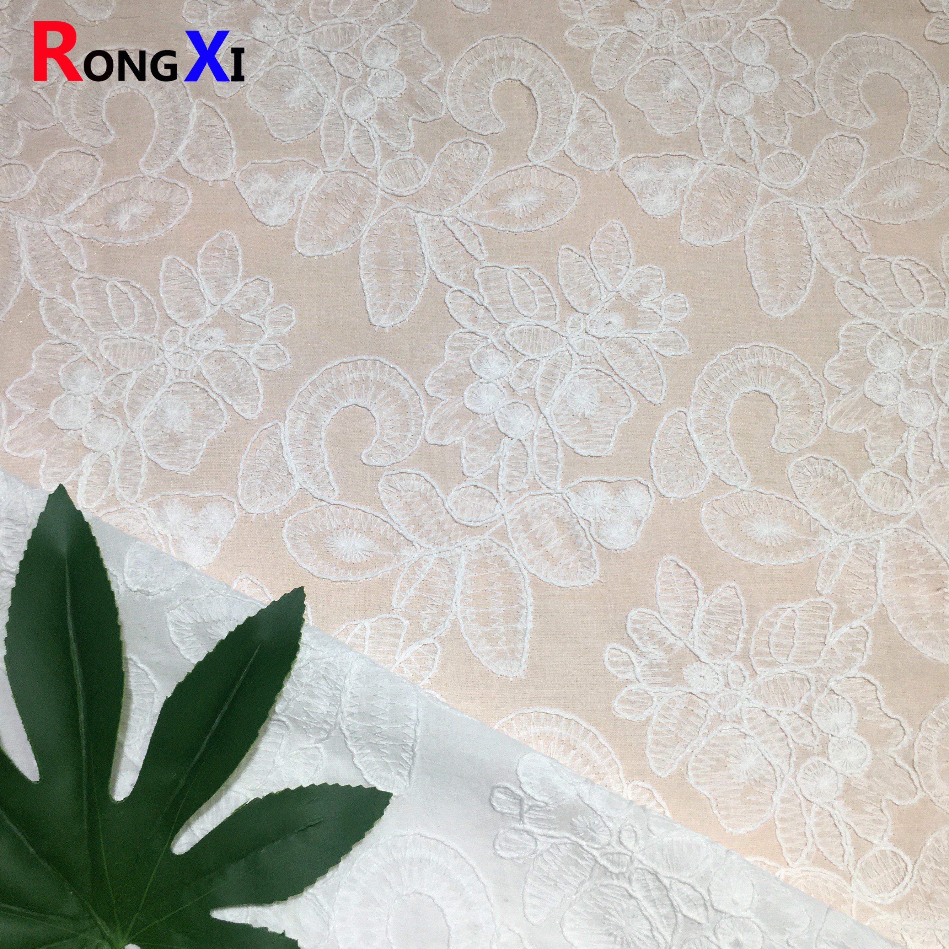 RXF2206 Italian lace trim floral embroidery 3D cotton eyelet fabric