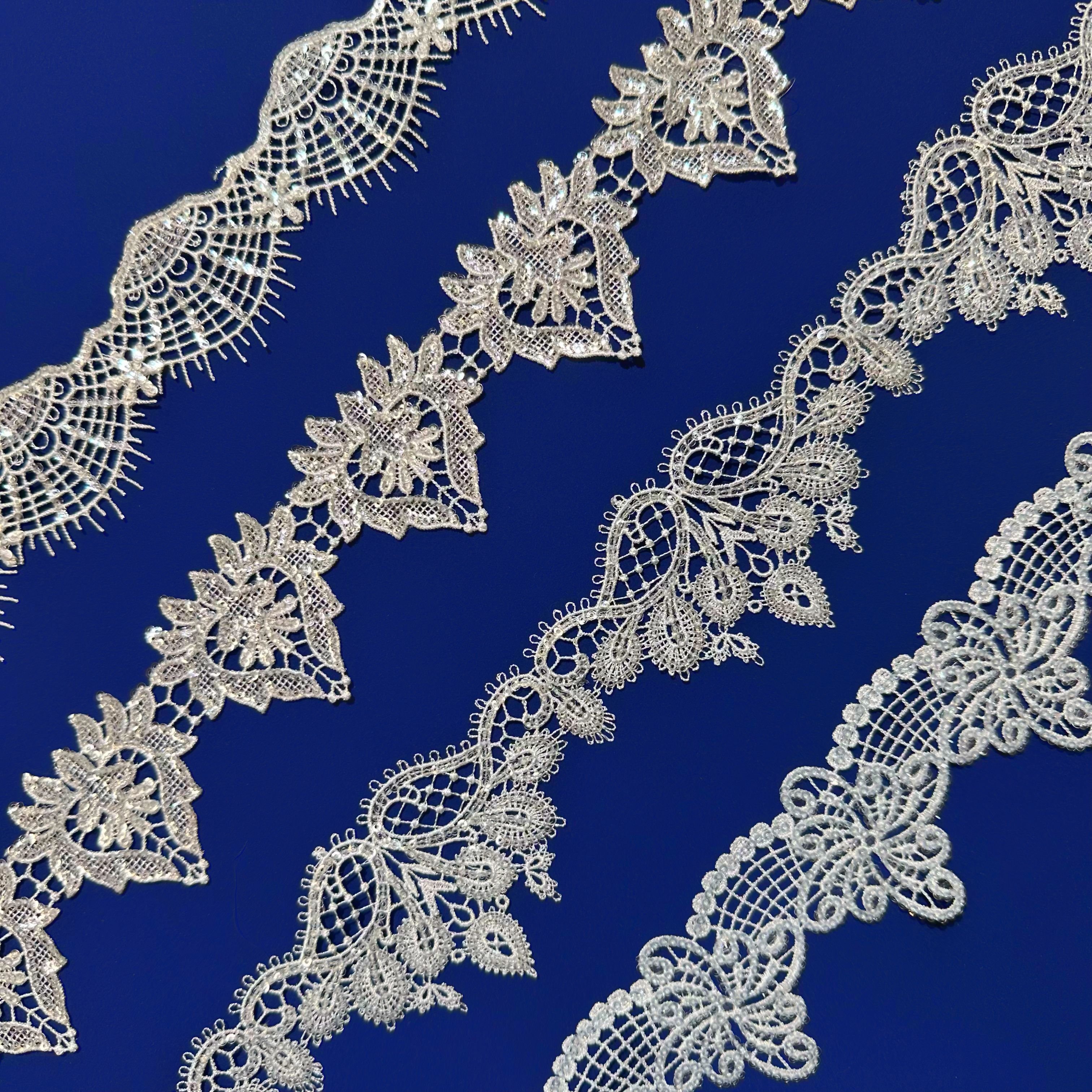 Customizable Hot Sale High Quality white polyester Sequin embroidery designs bead lace trim