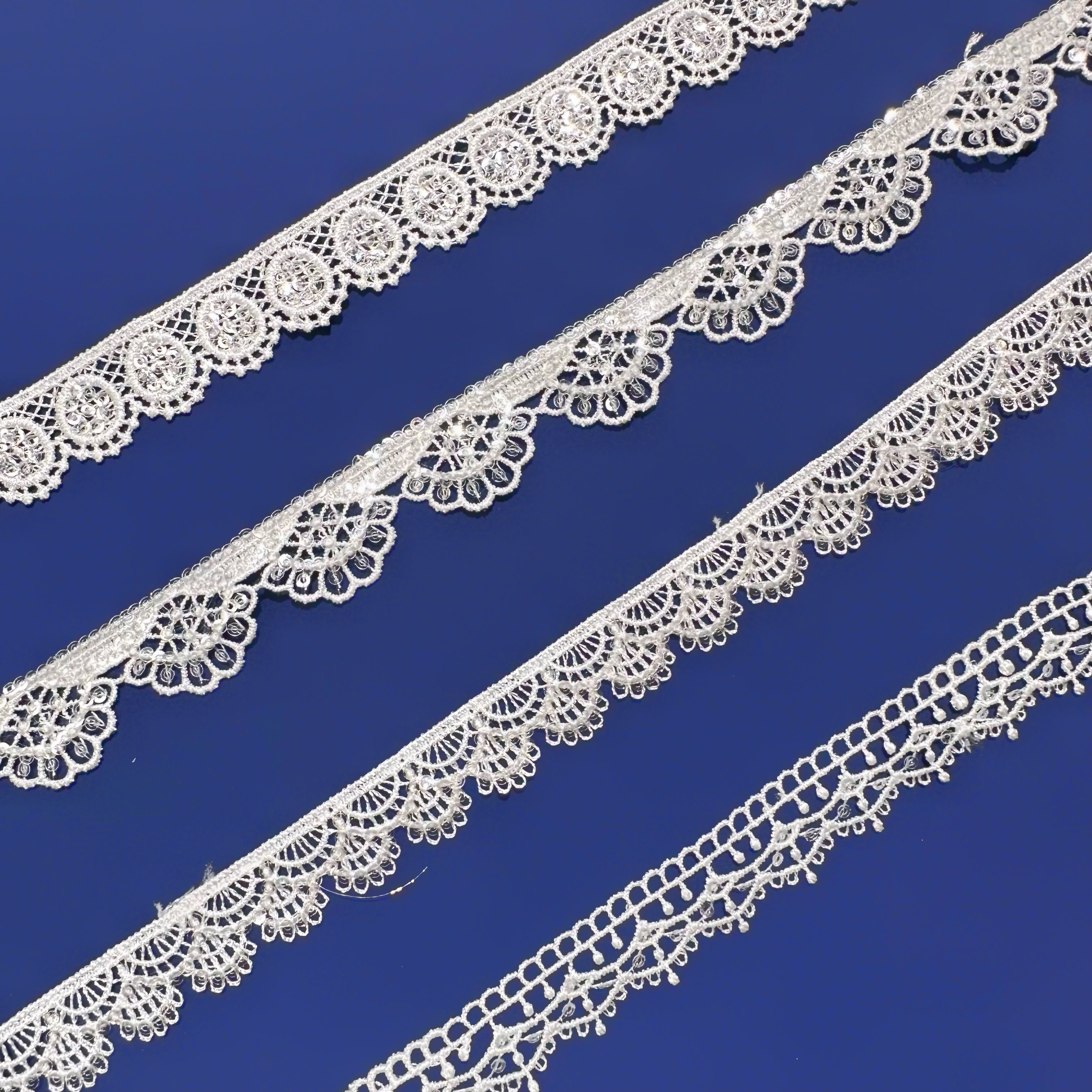 Customizable Hot Sale High Quality white polyester Sequin embroidery designs bead lace trim