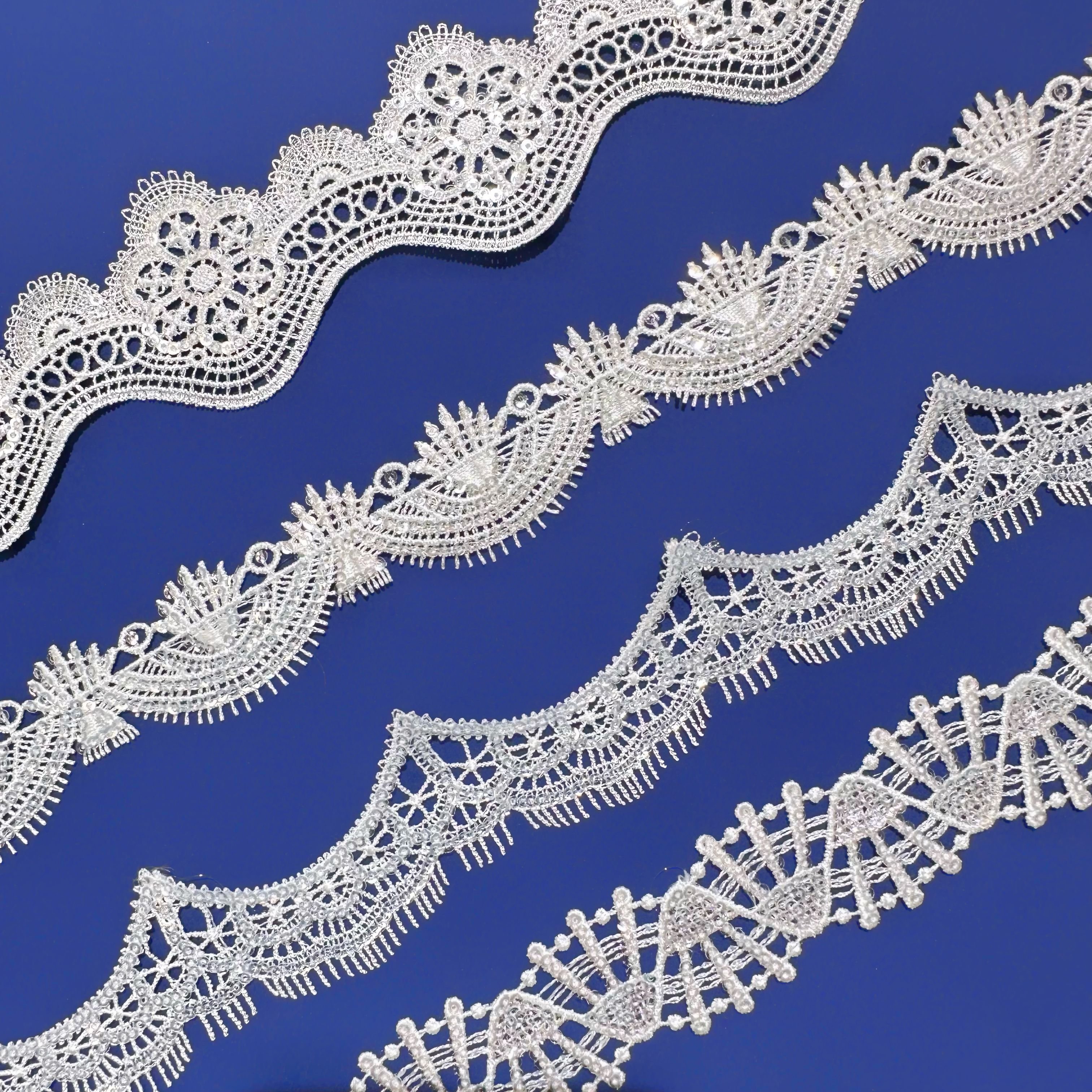 Customizable Hot Sale High Quality white polyester Sequin embroidery designs bead lace trim