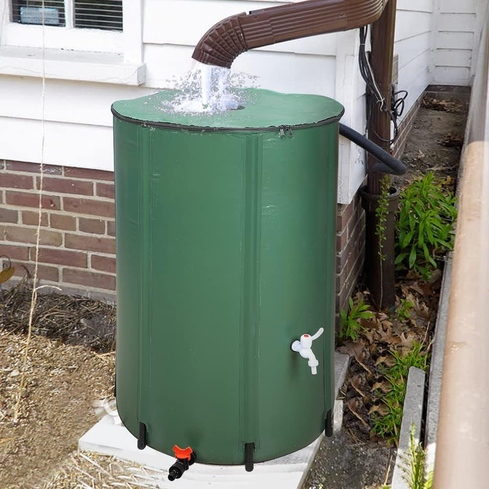 NST Green 50 Gallon Collapsible Rain Barrel Rainwater Collection System Portable Garden Water Storage Tank Water Catcher