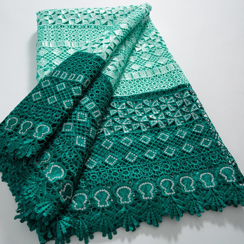 3726 Hot Selling African Embroidery Guipure Cord Lace Fabric with Sequins Water Soluble Nigerian Celebration lace for Party