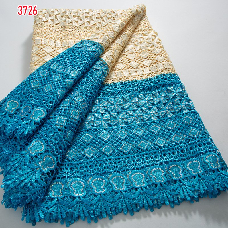 3726 Hot Selling African Embroidery Guipure Cord Lace Fabric with Sequins Water Soluble Nigerian Celebration lace for Party
