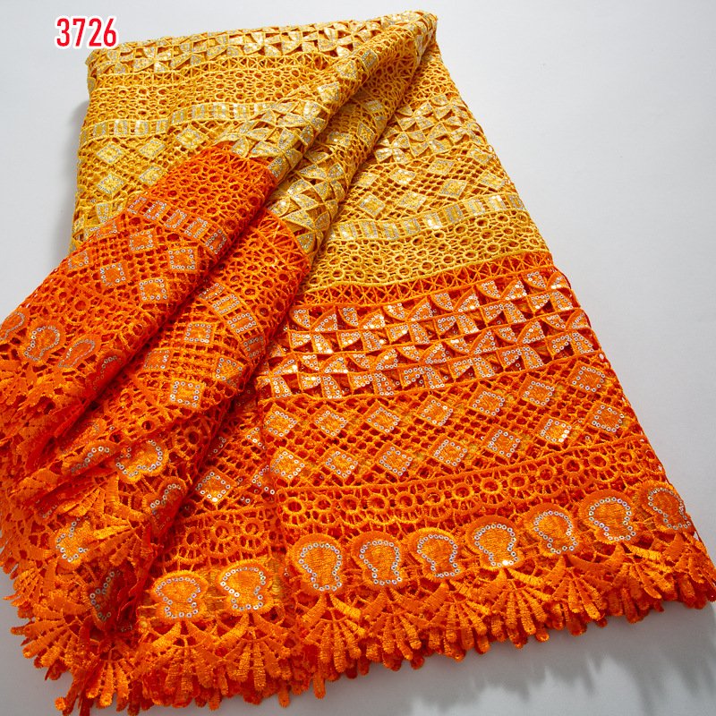 3726 Hot Selling African Embroidery Guipure Cord Lace Fabric with Sequins Water Soluble Nigerian Celebration lace for Party
