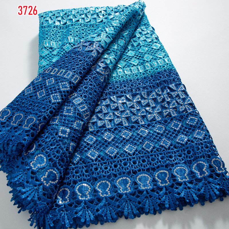 3726 Hot Selling African Embroidery Guipure Cord Lace Fabric with Sequins Water Soluble Nigerian Celebration lace for Party