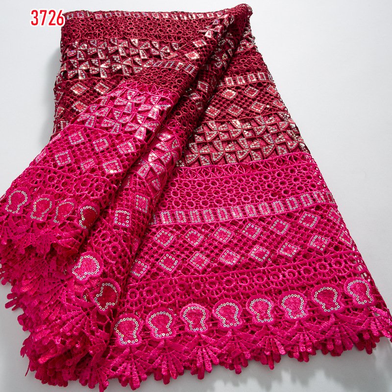 3726 Hot Selling African Embroidery Guipure Cord Lace Fabric with Sequins Water Soluble Nigerian Celebration lace for Party