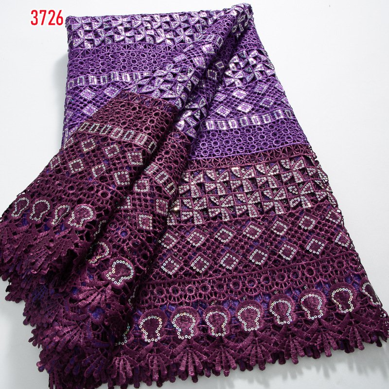 3726 Hot Selling African Embroidery Guipure Cord Lace Fabric with Sequins Water Soluble Nigerian Celebration lace for Party