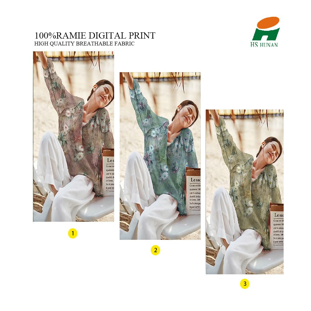 2024 Textile pattern innovation ramie digital print in Eco-friendly garments