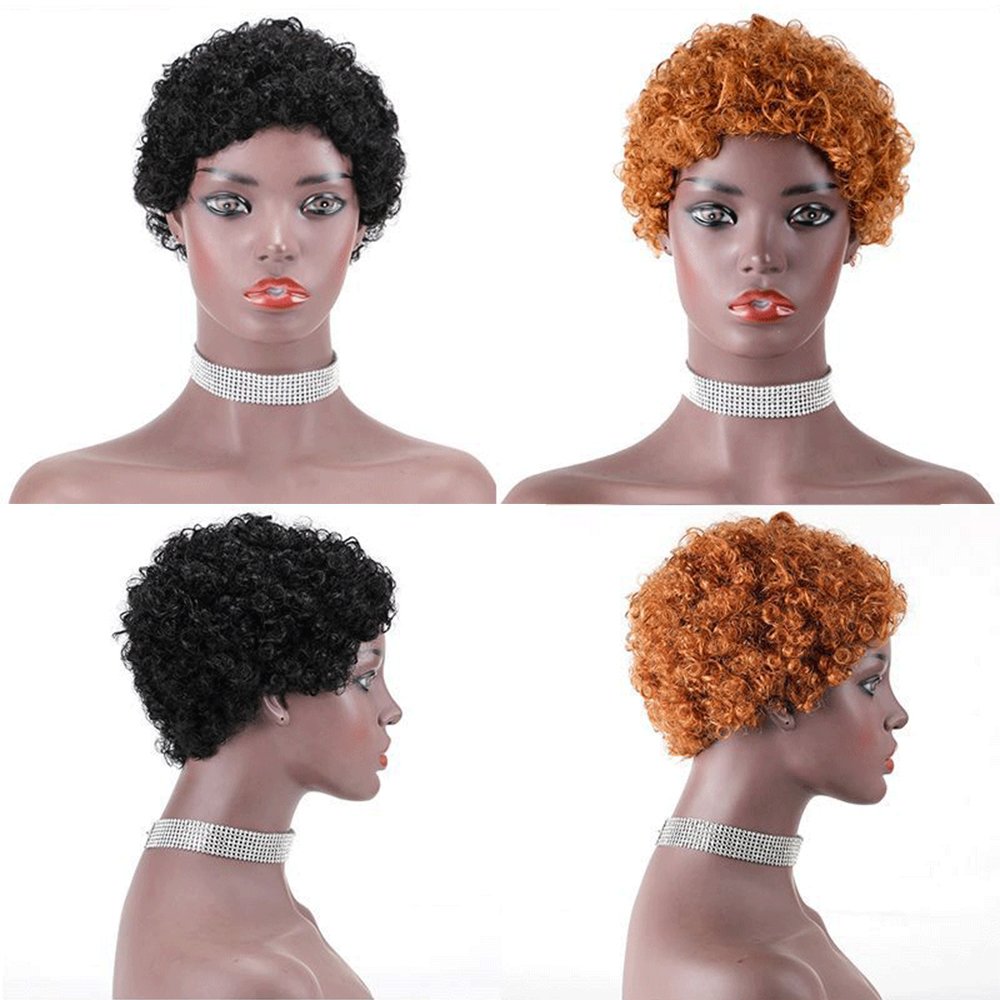HC08 Wholesale 8inch Short Human Hair Wig Women None Lace Wigs for Black Pixie Cut Full Machine Pixie Curly Ombre Color 1B#,30#