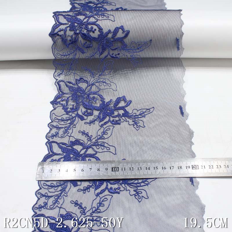 Fashion Style 20cm Dark Blue Embroidery Lace Trims Flower Mesh Lace Polyester Fabric for Skirt