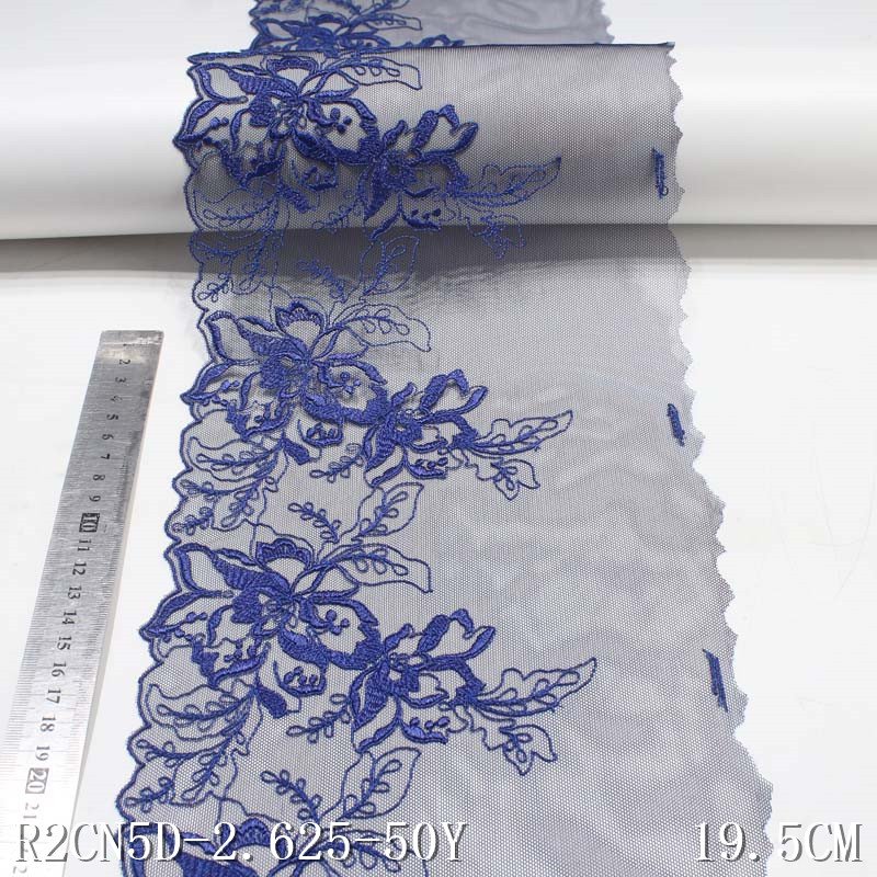 Fashion Style 20cm Dark Blue Embroidery Lace Trims Flower Mesh Lace Polyester Fabric for Skirt